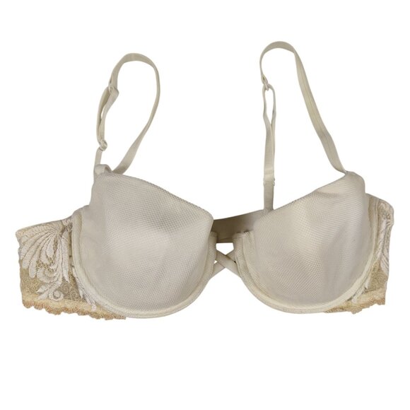 Victorias Secret 34C Ivory Lace Embroidered Underwire Bra Lightly Lined Mesh Cup - Picture 2 of 11